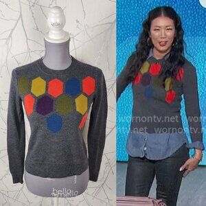 Trina Turk Colorful Honeycomb 100% Merino Wool Crewneck Sweater